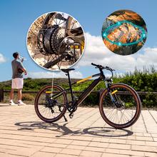 E-Xplore Pro Bicicleta eléctrica de montaña con cuadro de aluminio, ruedas de 27,5” y batería extraíble de 10,2 Ah, que ofrece una autonomía de hasta 55 km. Incorpora suspensión delantera Suntour de 100 mm, transmisión de 8 velocidades y frenos Tektro.