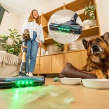 Conga Rockstar RS80 Pet Flex Detect Aspirador vertical con 600 W de potencia y 200 AW de potencia de succión. Cepillo antienredos Hairless. Autonomía de hasta 65 minutos en modo Eco y aspirador de mano. Cepillo de mascotas. Tubo flexible.