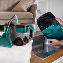Conga CarpetClean 30000 Steam Limpiatapicerías con 2200 W de potencia. Uso de vapor y agua caliente para desincrustar mejor la suciedad. Depósito de agua limpia de 2500 ml y de agua sucia de 1700 ml. Radio de acción de 8 metros. Ruedas y diseño con tubos.