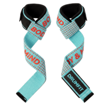 Drumfit lifting straps: correas de entrenamiento en algodón reforzado con agarre de silicona y cierre de muñeca ajustable. Ofrecen soporte seguro y cómodo para levantamiento de pesas, remo con barra, dominadas y ejercicios de fuerza intensos.