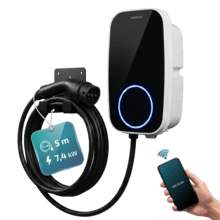 PIT&STOP SMART 7,4 kW CecoHome OCPP para vehículos eléctricos e híbridos enchufables. Monofásico, con balance de carga y conexión Tipo 2, cable de 5 m, compatible con instalaciones domésticas. Incluye 2 tarjetas RFID, control por app vía WiFi, integración OCPP y protección IP65. Cumple con estándares CE, FCC y RoHS.
