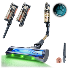 Conga Rockstar S50 Neo Aspirador vertical con 340 W de potencia y 135 AW de potencia de succión. 22 kPa. Cepillo antienredos Hairless XXL. Autonomía de hasta 45 minutos en modo Eco y aspirador de mano. Luz LED verde. Tubo flexible.