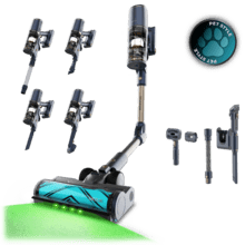 Conga Rockstar RS90 Pet Flex Detect Aspirador escoba sin cable con 650 W de potencia y 230 AW de potencia de succión. 30 kPa. Cepillo antienredos Hairless XXL. Autonomía de hasta 90 minutos en modo Eco y aspirador de mano. Luz LED verde. Tubo flexible. Cepillo para animales.