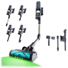 Conga Rockstar RS90 Pet Flex Detect Aspirador escoba sin cable con 650 W de potencia y 230 AW de potencia de succión. 30 kPa. Cepillo antienredos Hairless XXL. Autonomía de hasta 90 minutos en modo Eco y aspirador de mano. Luz LED verde. Tubo flexible. Cepillo para animales.