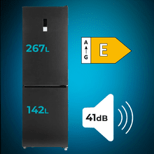 Bolero CoolMarket Combi 409 Dark E Frigorífico Combi Inox Oscuro, MAX INSIDE con VIP tech, Cool Matrix, Cajón Variable 6 temperaturas con control de humedad, Total No Frost, Compresor Inverter Plus, Multi AirFlow, 409 L, 185x59,5cm, Funciones Fast Cooling y Fast Freezing, Modo Smart, Green HUB XL, Display Exterior, Puertas Reversibles, Botellero, Bandejas Cristal y Clase E.