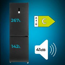 Bolero CoolMarket Combi 409 Dark C Frigorífico Combi Inox Oscuro, Clase C, MAX INSIDE con VIP tech, Cool Matrix, Cajón Variable 6 temperaturas con control de humedad, Total No Frost, Compresor Inverter Plus, Multi AirFlow, 409 L, 185x59,5cm, Funciones Fast Cooling y Fast Freezing, Modo Smart, Green HUB XL, Display Exterior, Puertas Reversibles, Botellero y Bandejas Cristal.