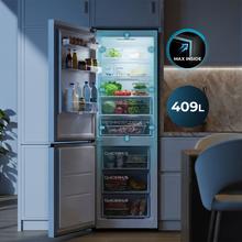 Bolero CoolMarket Combi 409 White Glass C Frigorífico Combi Cristal Blanco, Clase C, MAX INSIDE con VIP tech, Cool Matrix, Cajón Variable 6 temperaturas con control de humedad, Total No Frost, Compresor Inverter Plus, Multi AirFlow, 409 L, 185x59,5cm, Funciones Fast Cooling y Fast Freezing, Modo Smart, Green HUB XL, Display Exterior, Puertas Reversibles, Botellero y Bandejas Cristal.