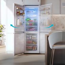 Bolero CoolMarket Combi 409 White Glass C Frigorífico Combi Cristal Blanco, Clase C, MAX INSIDE con VIP tech, Cool Matrix, Cajón Variable 6 temperaturas con control de humedad, Total No Frost, Compresor Inverter Plus, Multi AirFlow, 409 L, 185x59,5cm, Funciones Fast Cooling y Fast Freezing, Modo Smart, Green HUB XL, Display Exterior, Puertas Reversibles, Botellero y Bandejas Cristal.