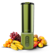 Power Titanium Shake2Go Olive Steel Batidoras de vaso individual con diseño compacto y portátil. Potencia 180W. Desmontable. Vaso metal 600ml. Tres programas automáticos. Libre BPA. Carga rápida.