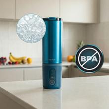 Power Titanium Shake2Go Lagoon Steel Batidoras de vaso individual con diseño compacto y portátil. Potencia 180W. Desmontable. Vaso metal 600ml. Tres programas automáticos. Libre BPA. Carga rápida.