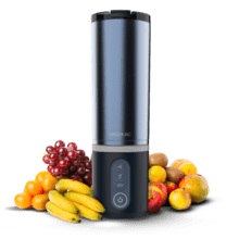 Power Titanium Shake2Go Dark Steel Batidoras de vaso individual con diseño compacto y portátil. Potencia 180W. Desmontable. Vaso metal 600ml. Tres programas automáticos. Libre BPA. Carga rápida.