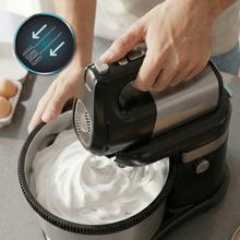 PowerTwist 500 Steel Spin Potente batidora amasadora de 500W. Bol de acero inoxidable giratorio. 5 velocidades y función turbo. Incluye varillas y ganchos.