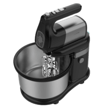 PowerTwist 500 Steel Spin Potente batidora amasadora de 500W. Bol de acero inoxidable giratorio. 5 velocidades y función turbo. Incluye varillas y ganchos.