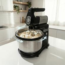 PowerTwist 500 Steel Spin Potente batidora amasadora de 500W. Bol de acero inoxidable giratorio. 5 velocidades y función turbo. Incluye varillas y ganchos.