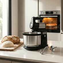 PowerTwist 500 Steel Spin Potente batidora amasadora de 500W. Bol de acero inoxidable giratorio. 5 velocidades y función turbo. Incluye varillas y ganchos.