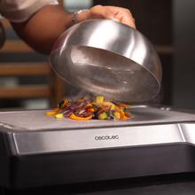 Teppanyaki Steel Plancha eléctrica tipo teppanyaki con placa de acero inoxidable desmontable, temperatura regulable de 100 a 250 °C y accesorios incluidos.