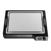 Teppanyaki Steel Plancha eléctrica tipo teppanyaki con placa de acero inoxidable desmontable, temperatura regulable de 100 a 250 °C y accesorios incluidos.