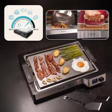 Teppanyaki Steel Plancha eléctrica tipo teppanyaki con placa de acero inoxidable desmontable, temperatura regulable de 100 a 250 °C y accesorios incluidos.