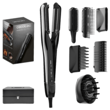 AirLisse 6in1 iTwerk Platinum: Plancha de aire con Tecnología infrarrojos, Placas vibratorias, 3 modos de uso, Plasma, 6 accesorios, Estuche de Cuero