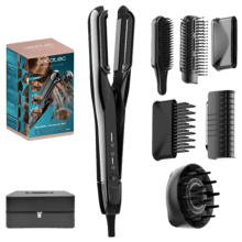 AirLisse 6in1 iTwerk Platinum Prancha de ar com Tecnologia de infravermelhos, Placas vibratórias, 3 modos de uso, Plasma, 6 acessórios, Estojo de Couro