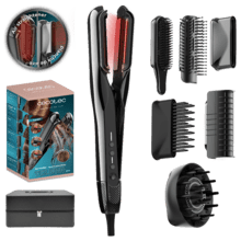 AirLisse 6in1 iTwerk Platinum Prancha de ar com Tecnologia de infravermelhos, Placas vibratórias, 3 modos de uso, Plasma, 6 acessórios, Estojo de Couro