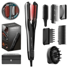 AirLisse 6in1 iTwerk Platinum: Plancha de aire con Tecnología infrarrojos, Placas vibratorias, 3 modos de uso, Plasma, 6 accesorios, Estuche de Cuero