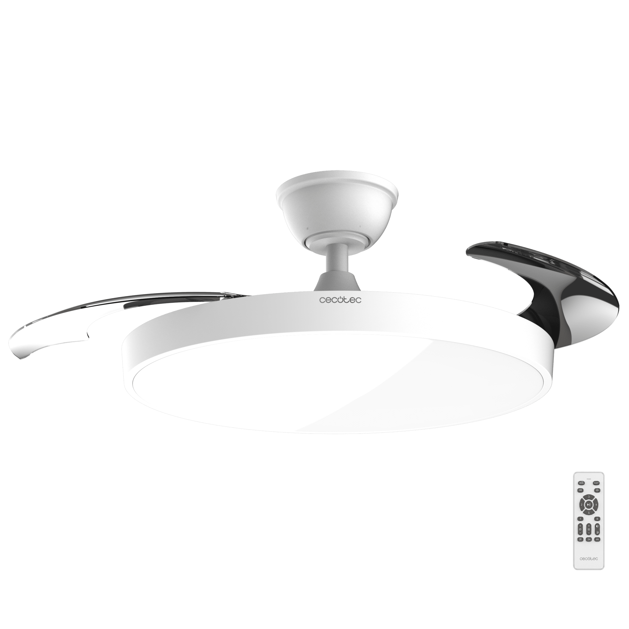 EnergySilence Aero 300 Air Invisible Ventilatore da soffitto con 3 pale a scomparsa e motore DC da 30W, illuminazione a LED, timer fino a 4 ore, 6 velocità, modalità inverno-estate, teleomando,