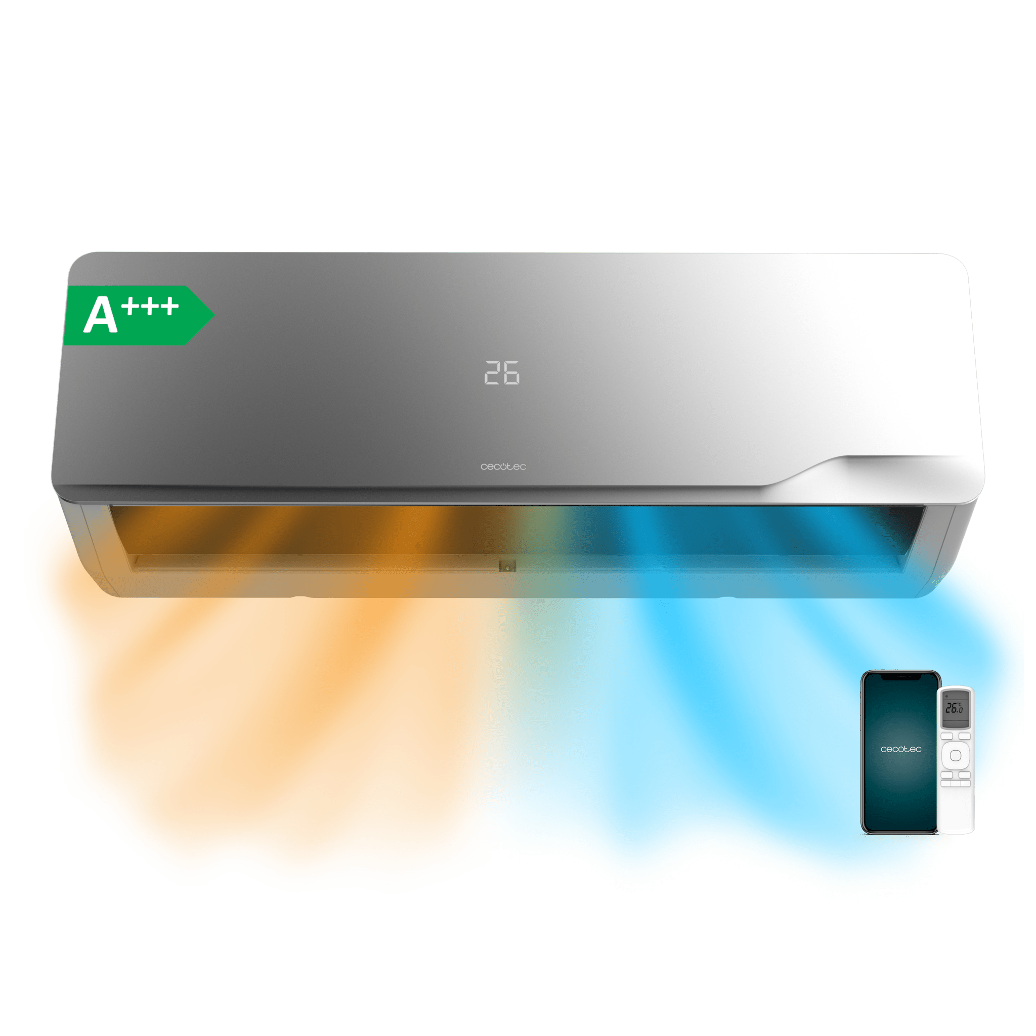 AirClima 12000 Wind Connected A+++Climatiseur split avec 12000 BTU, pompe à chaleur, télécommande, écran LED et Wi-Fi. A+++