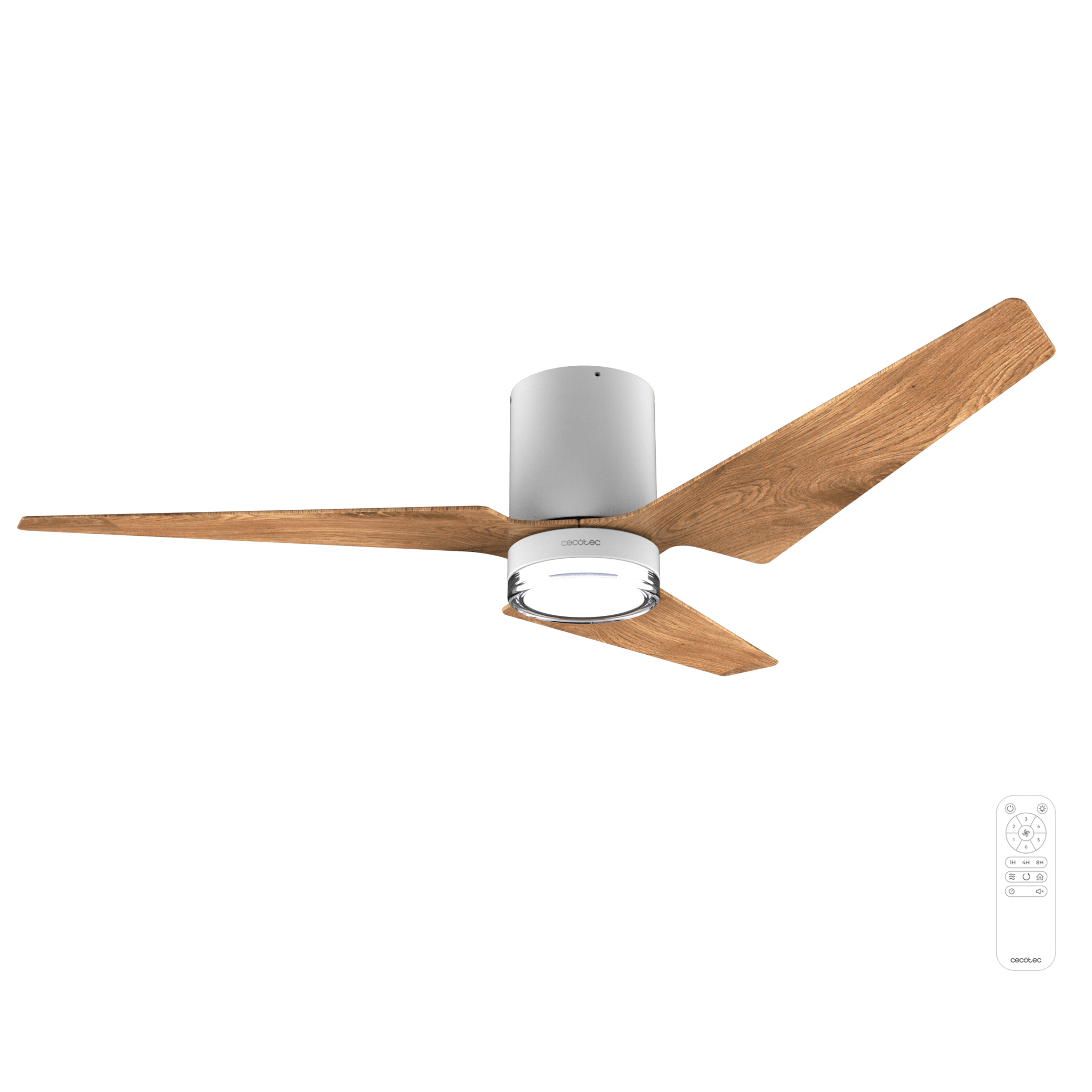 EnergySilence Aero 5330 JellyFrisbee white Ventilador de techo de 25W con motor DC y 52” con luz LED, mando a distancia, temporizador y 6 velocidades.