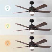 EnergySilence Aero 552 Neo Black&Wood Ventilador de techo de 30W con motor DC, 5 aspas y 52” con luz LED, mando a distancia, temporizador y 6 velocidades.