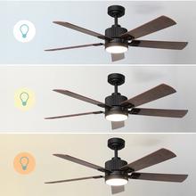 EnergySilence Aero 552 Neo Black&Wood Ventilador de techo de 30W con motor DC, 5 aspas y 52” con luz LED, mando a distancia, temporizador y 6 velocidades.