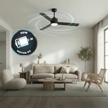 EnergySilence Aero 452 QuickSnap Black Ventilatore da soffitto con motore DC da 30 W, diametro 52“, 4 pale, luce LED, telecomando, timer fino a 8 ore, installazione delle pale con sistema ”one-click" e funzione estate/inverno.