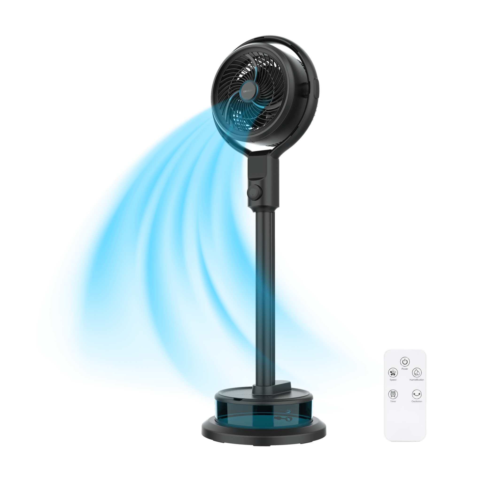 EnergySilence 390 Freshessence Ace Nebelventilator mit 1,65‑L‑Tank, 50 W, Fernbedienung, Touch‑LED‑Display und Timer.
