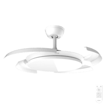 EnergySilence Aero 4500 Puzzle Invisible White Ventilateur de plafond avec pales rétractables, moteur DC de 30 W, diamètre de 42 pouces, éclairage LED, télécommande, minuterie jusqu'à 4 heures et fonction Été/Hiver.
