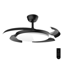 EnergySilence Aero 4500 Puzzle Invisible Black Ventilateur de plafond avec pales rétractables, moteur DC de 30 W, diamètre de 42 pouces, éclairage LED, télécommande, minuterie jusqu'à 4 heures et fonction Été/Hiver.