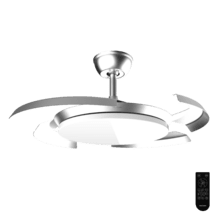 EnergySilence Aero 4500 Puzzle Invisible Silver Ventilateur de plafond avec pales rétractables, moteur DC de 30 W, diamètre de 42 pouces, éclairage LED, télécommande, minuterie jusqu'à 4 heures et fonction Été/Hiver.