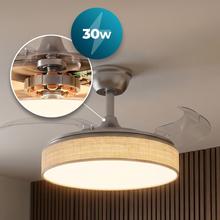 EnergySilence Aero 3666 Invisible Textile Deckenventilator 30‑W‑DC‑Motor, 6 Geschwindigkeitsstufen, einklappbare Flügel, Fernbedienung und LED‑Licht mit 3 Helligkeitsstufen, Ø 36″.