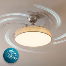 EnergySilence Aero 3666 Invisible Textile Deckenventilator 30‑W‑DC‑Motor, 6 Geschwindigkeitsstufen, einklappbare Flügel, Fernbedienung und LED‑Licht mit 3 Helligkeitsstufen, Ø 36″.