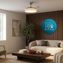 EnergySilence Aero 3666 Invisible Textile Deckenventilator 30‑W‑DC‑Motor, 6 Geschwindigkeitsstufen, einklappbare Flügel, Fernbedienung und LED‑Licht mit 3 Helligkeitsstufen, Ø 36″.