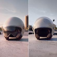 UrbanShield Capacete de motocicleta Jet SCapacete tipo jet com dupla calota em ABS, viseira solar integrada e design ventilado. Ideal para deslocações urbanas com interiores confortáveis e fácil manutenção.