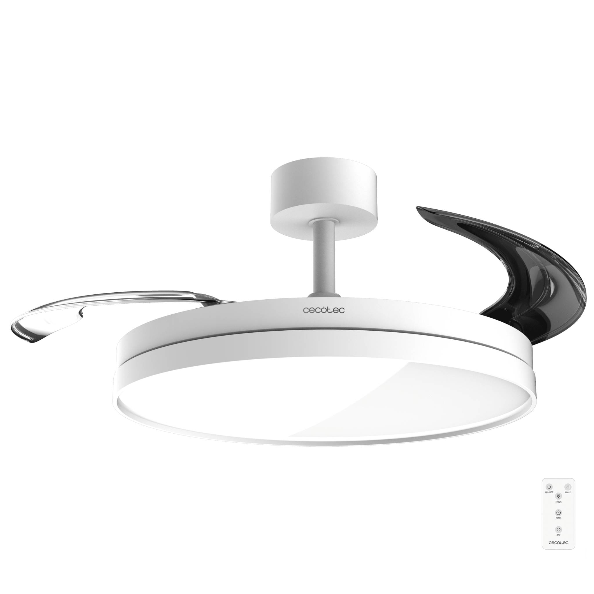 EnergySilence Aero 2440 Invisible Pure White Deckenventilator mit 3 einklappbaren Flügeln, 30‑W‑DC‑Motor, LED‑Beleuchtung, Timer bis zu 6 Stunden, Sommer-/Winterfunktion, 6 Geschwindigkeitsstufen und Fernbedienung.