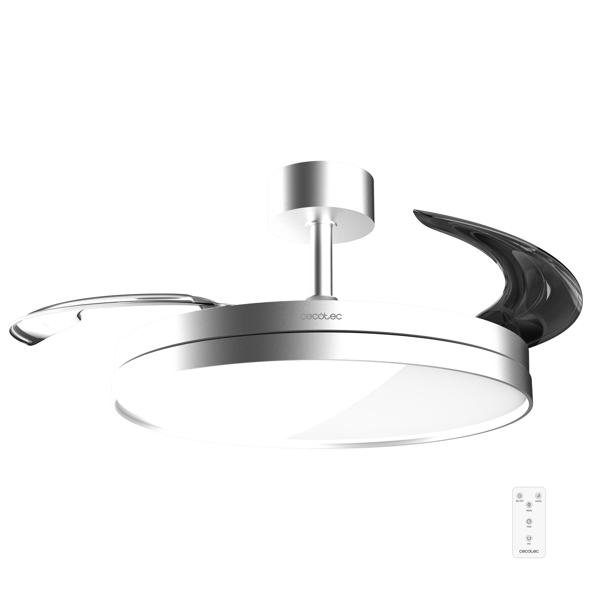 EnergySilence Aero 2440 Invisible Pure Steel Ventilador de techo con 3 aspas retráctiles y diámetro de 42" (106cm), con motor DC de 30 W, iluminación LED, temporizador hasta 6 horas, función winter-summer, 6 velocidades, mando a distancia.
