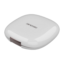 Mini Espelho FaceCare. Espelho de maquiagem dupla face com aumento de 10x e um espelho com aumento de 1x, ambos com iluminação LED. Possui sensor de toque, brilho ajustável e três temperaturas de luz (fria, quente e natural). Alimentado por uma bateria recarregável de 600 mAh e carregamento USB-C.