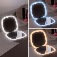 FaceCare Mini Mirror. Espejo de maquillaje doble cara con aumento 10X y espejo 1X, ambos con iluminación LED. Incorpora sensor táctil, brillo regulable y 3 temperaturas de luz (fría, cálida y natural). Funciona con batería recargable de 600 mAh y carga por USB‑C.