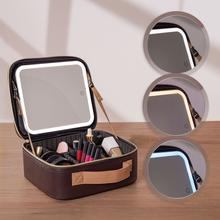 FaceCare Travel Mirror. Neceser de Maquillaje de Viaje con Espejo LED Extraíble y Luces Ajustables, Bolsa Organizadora de Cosméticos Portátil con Separadores Modulares, Compartimento para Brochas y Función Tocador