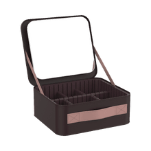 FaceCare Travel Mirror. Neceser de Maquillaje de Viaje con Espejo LED Extraíble y Luces Ajustables, Bolsa Organizadora de Cosméticos Portátil con Separadores Modulares, Compartimento para Brochas y Función Tocador