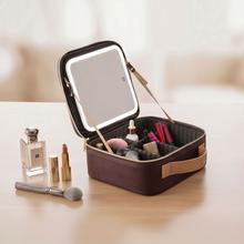 FaceCare Travel Mirror. Neceser de Maquillaje de Viaje con Espejo LED Extraíble y Luces Ajustables, Bolsa Organizadora de Cosméticos Portátil con Separadores Modulares, Compartimento para Brochas y Función Tocador