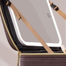 FaceCare Travel Mirror. Neceser de Maquillaje de Viaje con Espejo LED Extraíble y Luces Ajustables, Bolsa Organizadora de Cosméticos Portátil con Separadores Modulares, Compartimento para Brochas y Función Tocador