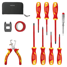 HardGyro 12 SafeVolt Magnetic Set de destornilladores VDE aislados para uso en electricidad, en estuche, con pelacables, buscapolos, magnetizador y cinta aislante.