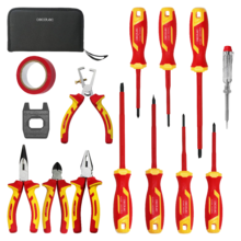 HardGyro 15 SafeVolt Magnetic Set de destornilladores y alicates VDE aislados para uso en electricidad, en estuche, con pelacables, buscapolos, magnetizador y cinta aislante.